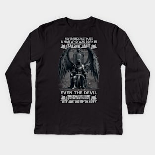 Never Underestimate A Man Who Was Born In September Even The Devil Sometimes Whispers Kids Long Sleeve T-Shirt